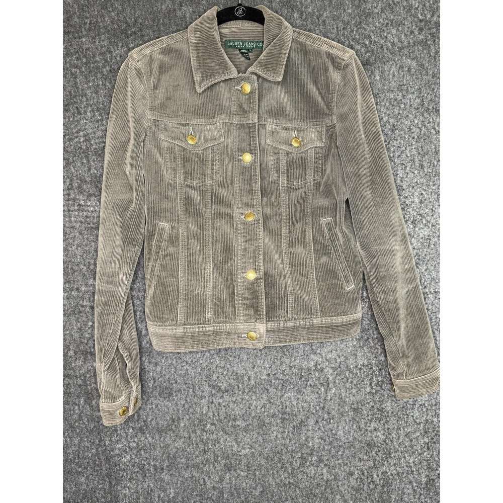 Lauren Jeans Co Jacket Womens Small Gray Corduroy Button Front Short Trucker